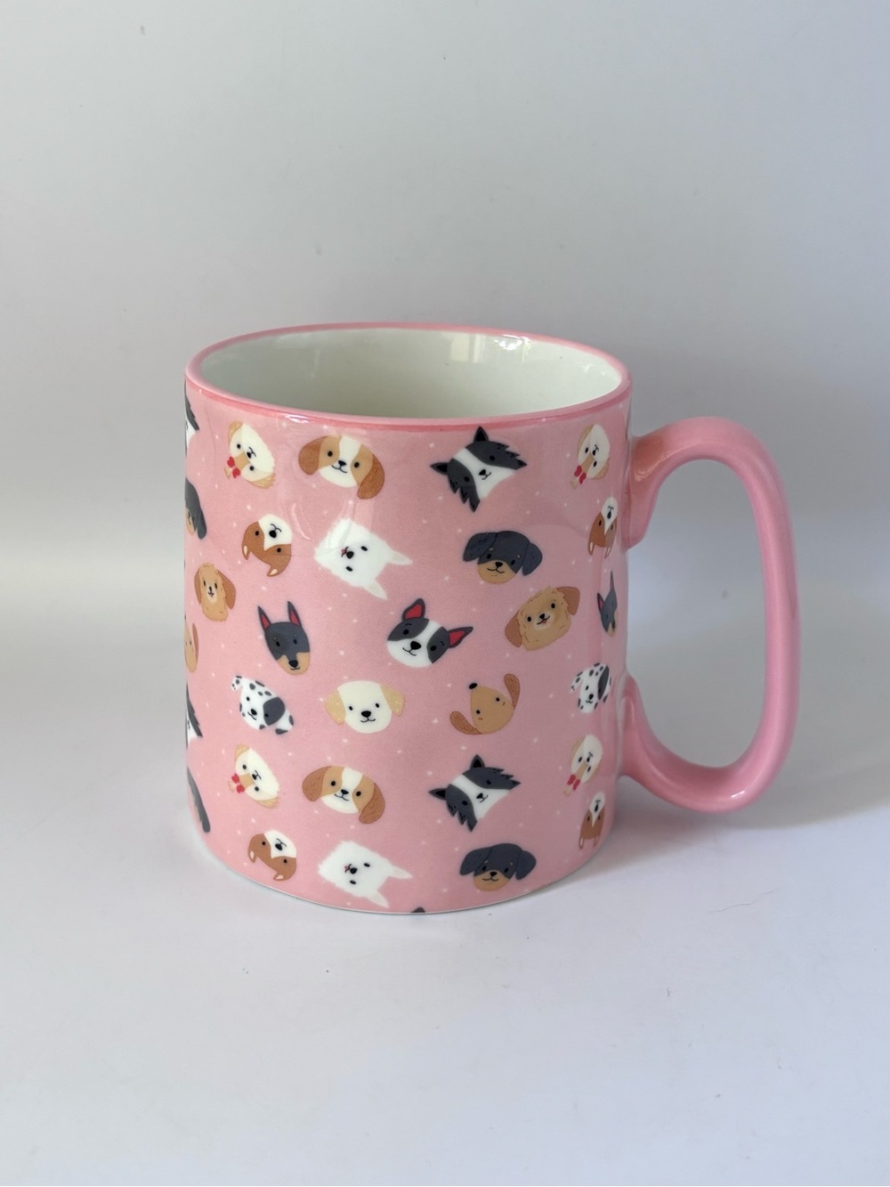 10 Strawberry Street All Over Pups Mug, Pink with White Dots, Bella Collection